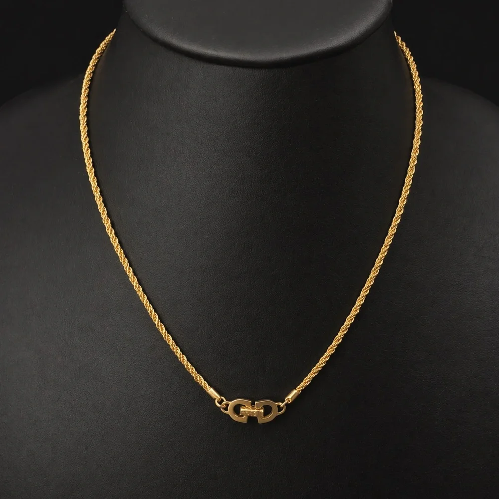 DIOR Twisted Rope Gold Plated Necklace with CD Signature Interlocking Clasp - Picture 4 of 10